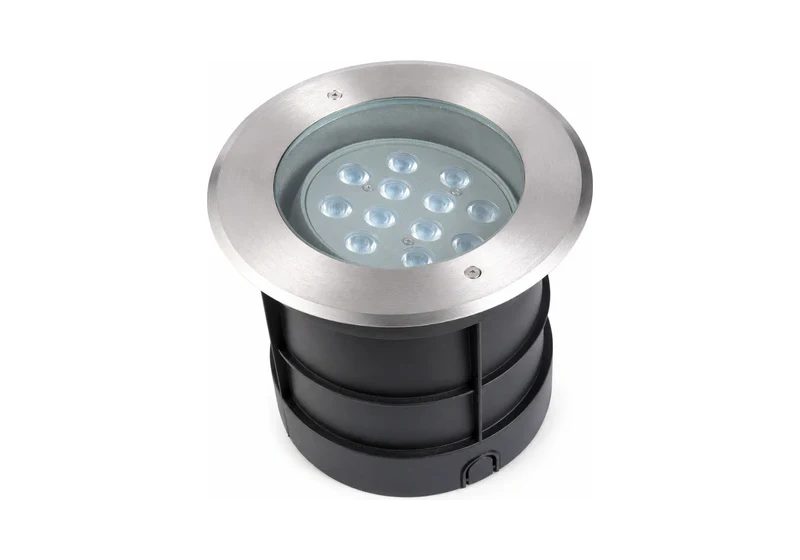 GDXC inground light with brushed stainless-steel bezel and recessed housing